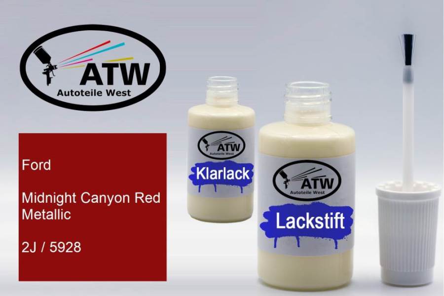 Ford, Midnight Canyon Red Metallic, 2J / 5928: 20ml Lackstift + 20ml Klarlack - Set, von ATW Autoteile West.